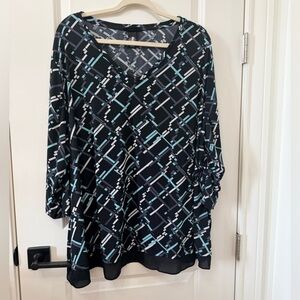 Lane Bryant Black and Blue Patterned Blouse